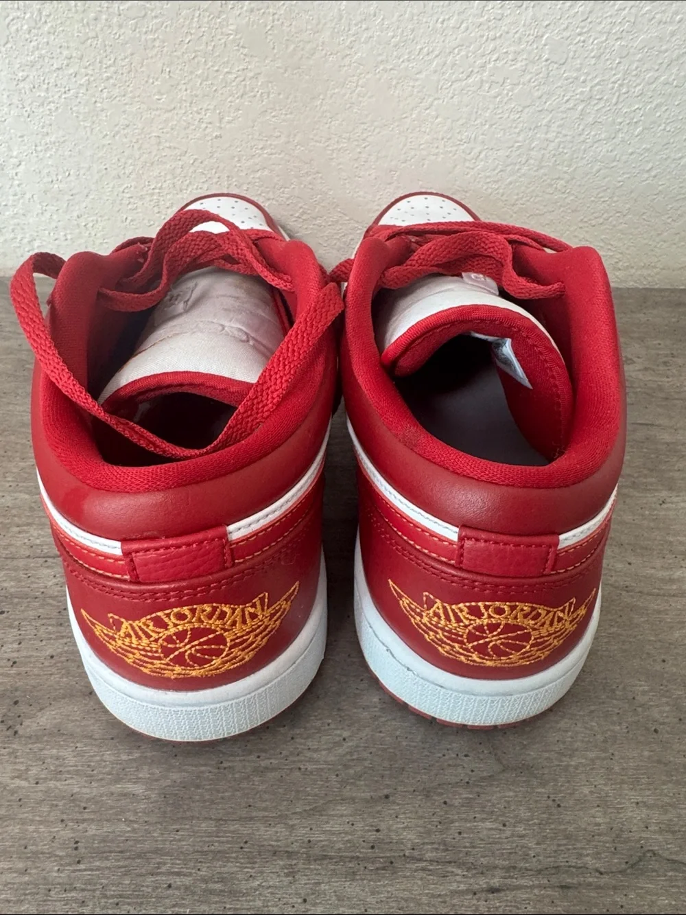 Jordan Red, White & Gold Low-Top Sneakers